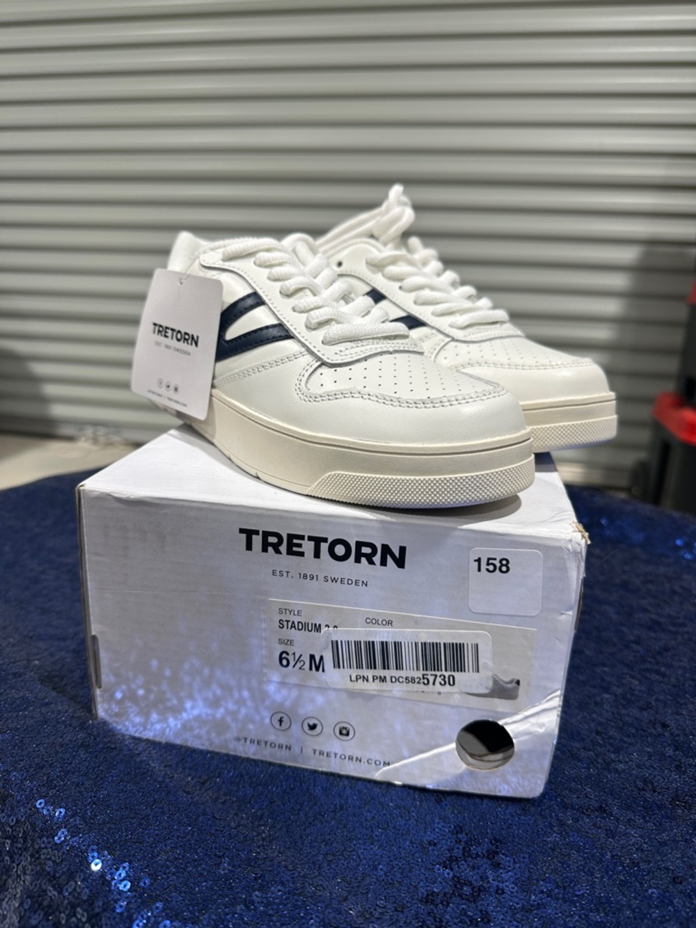 Tretorn White Sneakers with Navy Side Stripes